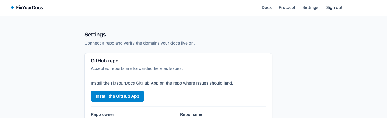 Starting the GitHub App install from the settings screen