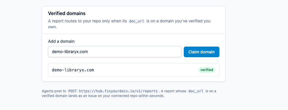 The domain flipping to verified in the settings screen